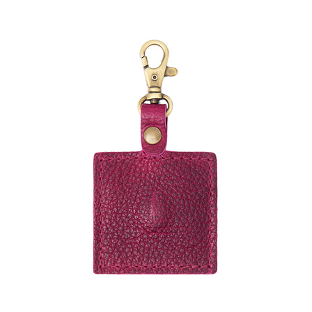 Orchid | Square-shaped leather AirTag holder with snap closure and swivel lobster claw clasp