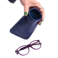 Cobalt | Leather glasses case with hidden metal spring closure