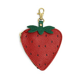 Strawberry | A strawberry-shaped leather pouch keychain with zipper and lobster clasp