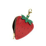 Strawberry | A strawberry-shaped leather pouch keychain with zipper and lobster clasp