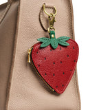 Strawberry | A strawberry-shaped leather pouch keychain with zipper and lobster clasp