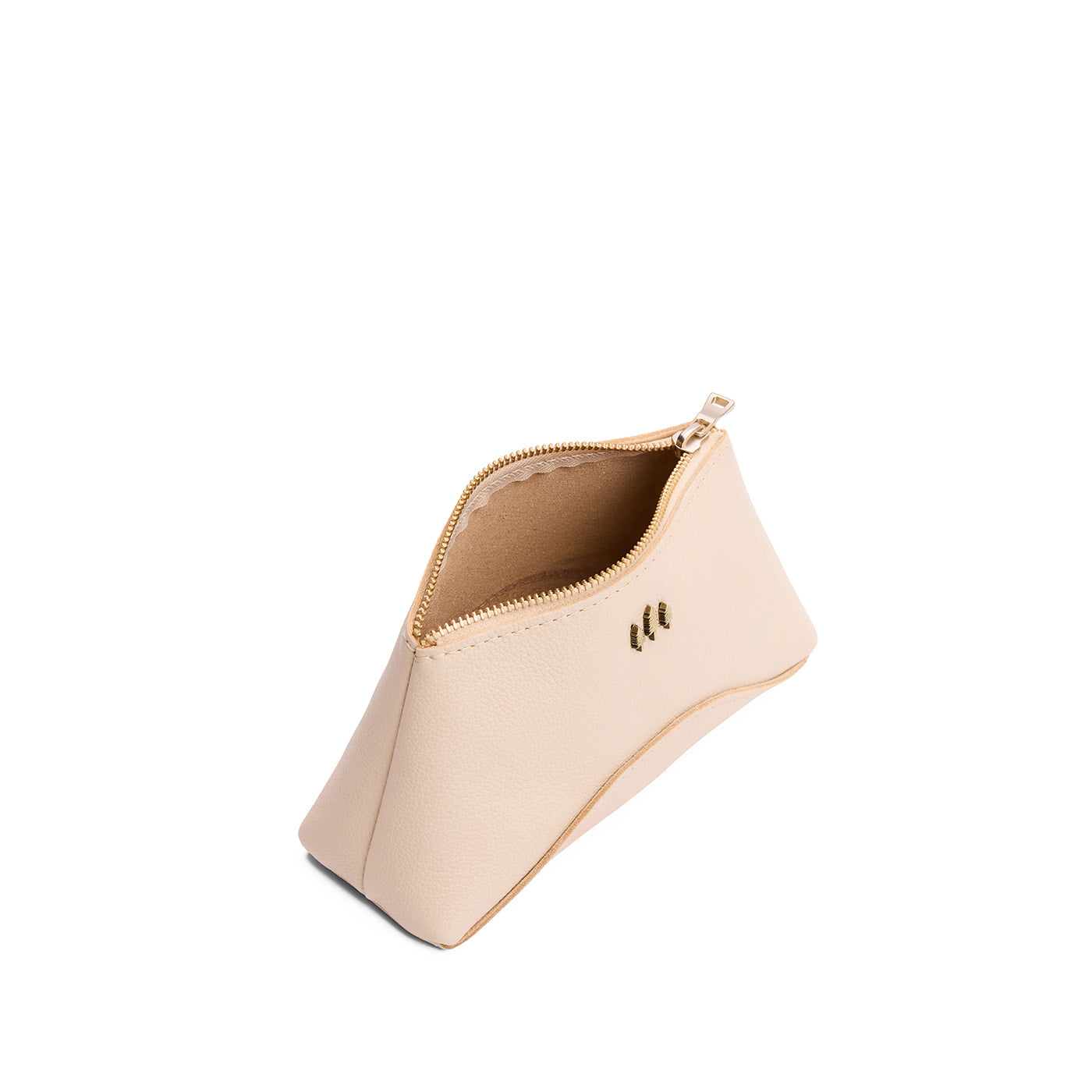 Pebbled Bone | Rectangular makeup bag pouch with top zipper