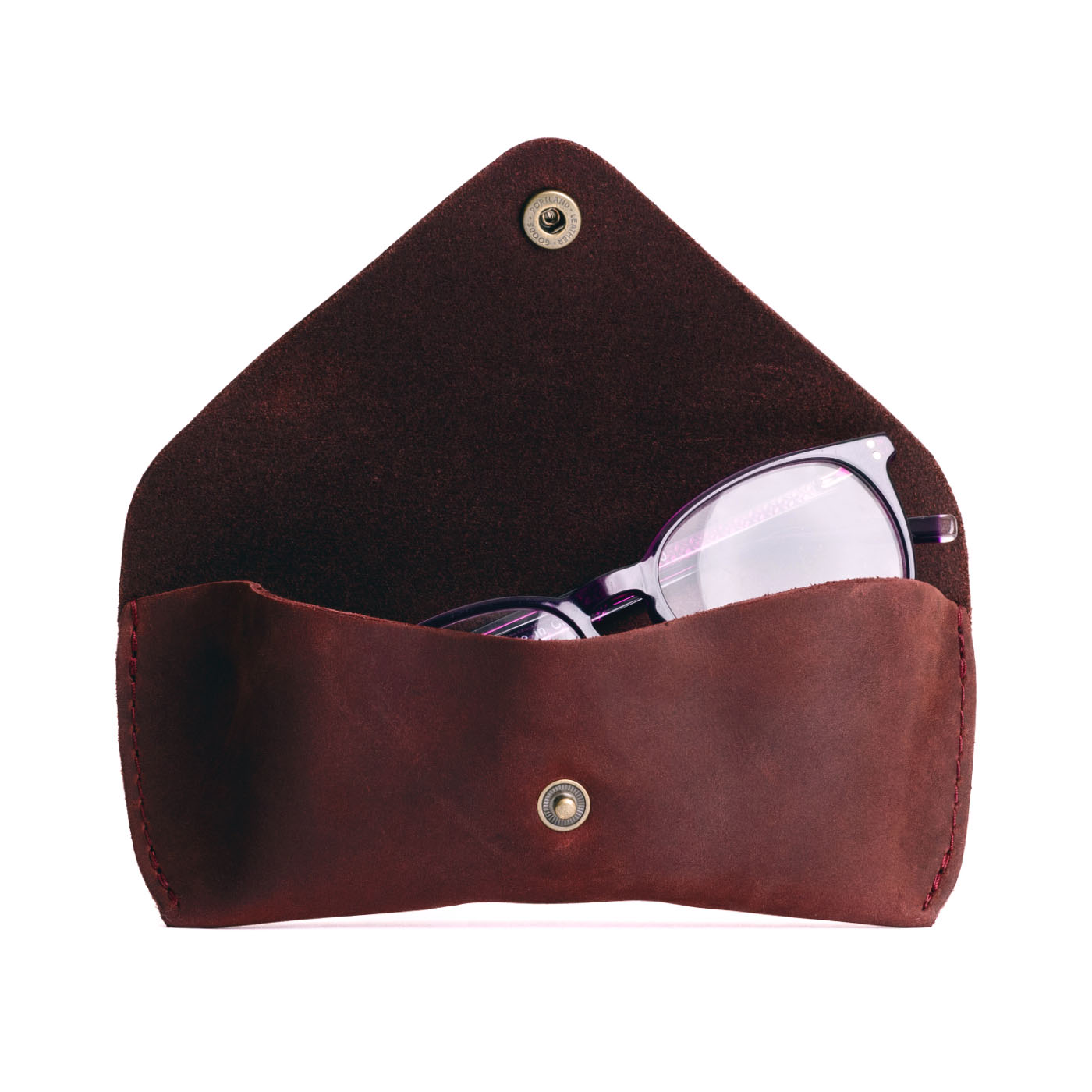 Merlot | Leather sunglasses case with snap closure