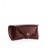 Cognac | Leather sunglasses case with snap closure