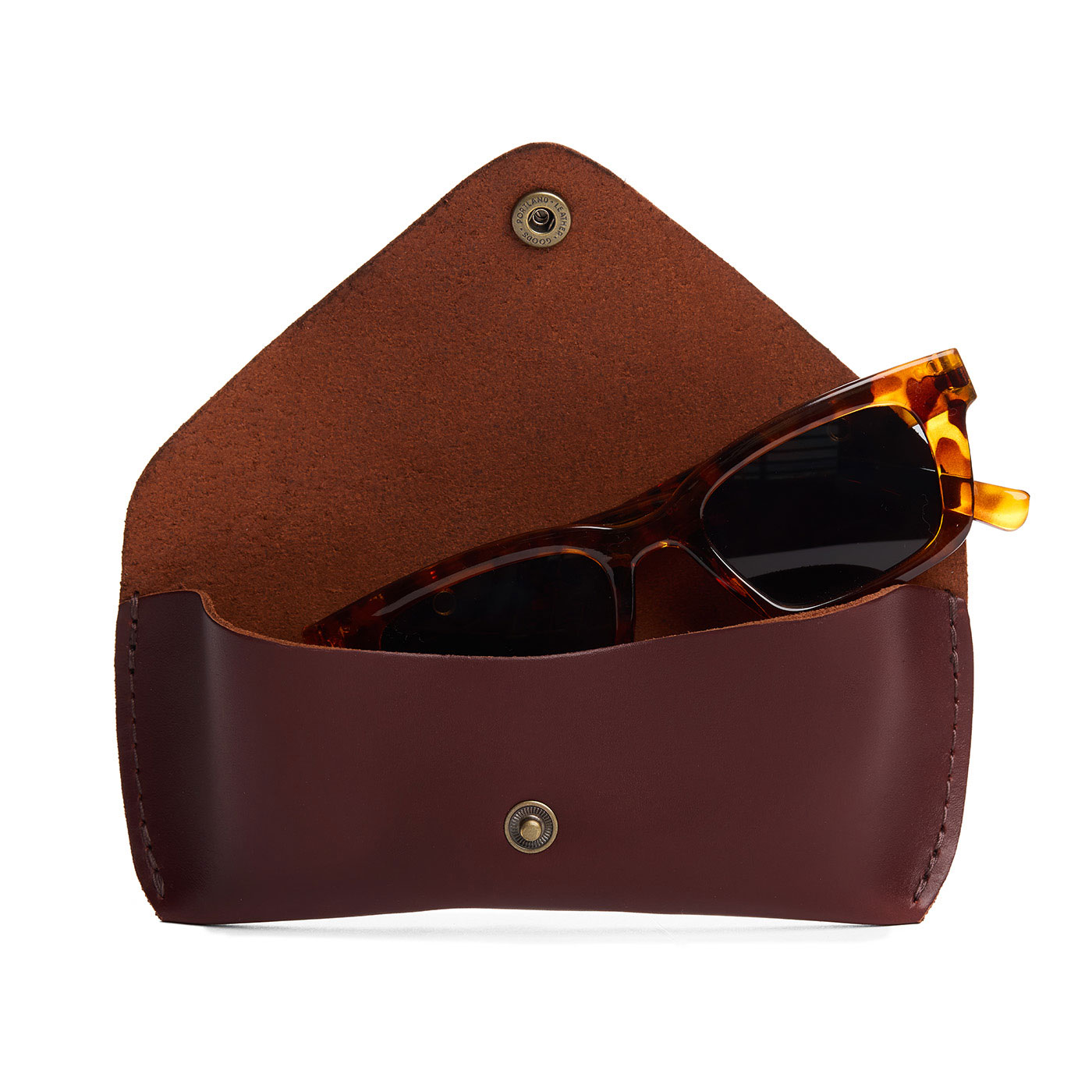 Cognac | Leather sunglasses case with snap closure