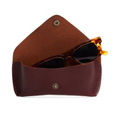 Cognac | Leather sunglasses case with snap closure