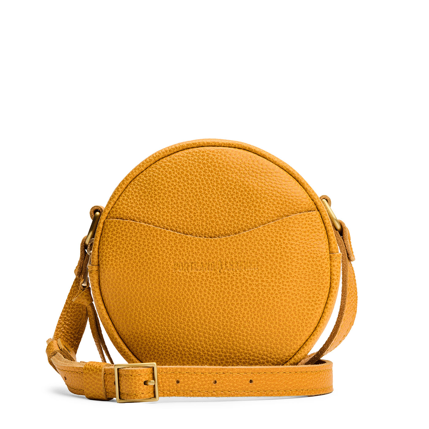 Sunshine | Circle shaped crossbody bag with top zipper and gold accents