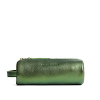 Metallic Greench | Cylindrical leather pouch with zipper and handle
