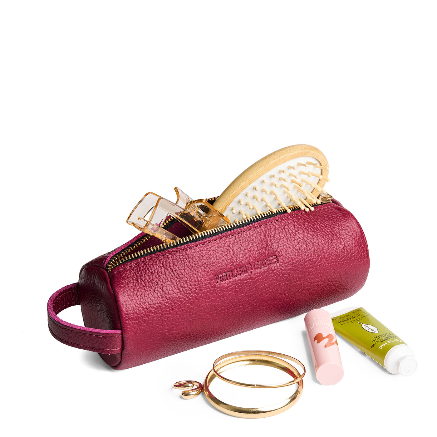 Orchid | Cylindrical leather pouch with zipper and handle