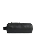 Pebbled--black | Cylindrical leather pouch with zipper and handle