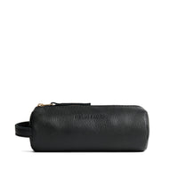 Pebbled--black | Cylindrical leather pouch with zipper and handle