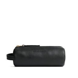Pebbled--black | Cylindrical leather pouch with zipper and handle