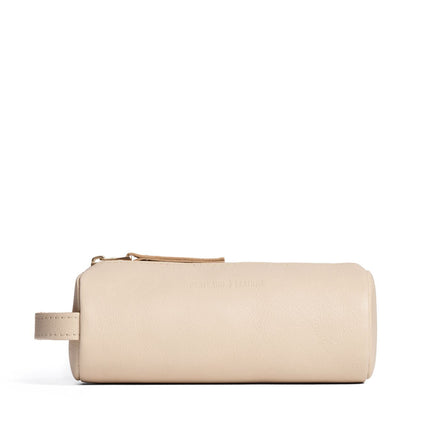 Pebbled Bone | Cylindrical leather pouch with zipper and handle