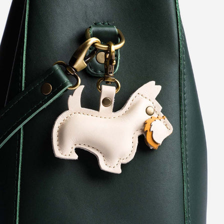 Bone | Handmade leather terrier-shaped keychain with swivel lobster clasp