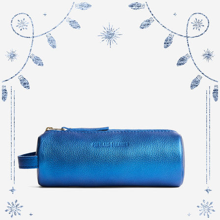 Comet Blue | Cylindrical leather pouch with zipper and handle