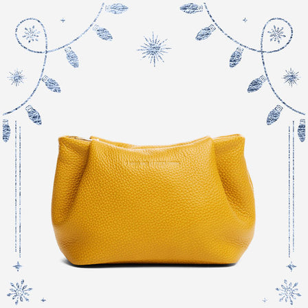 Sunshine | Leather makeup bag with folded sides and zipper closure