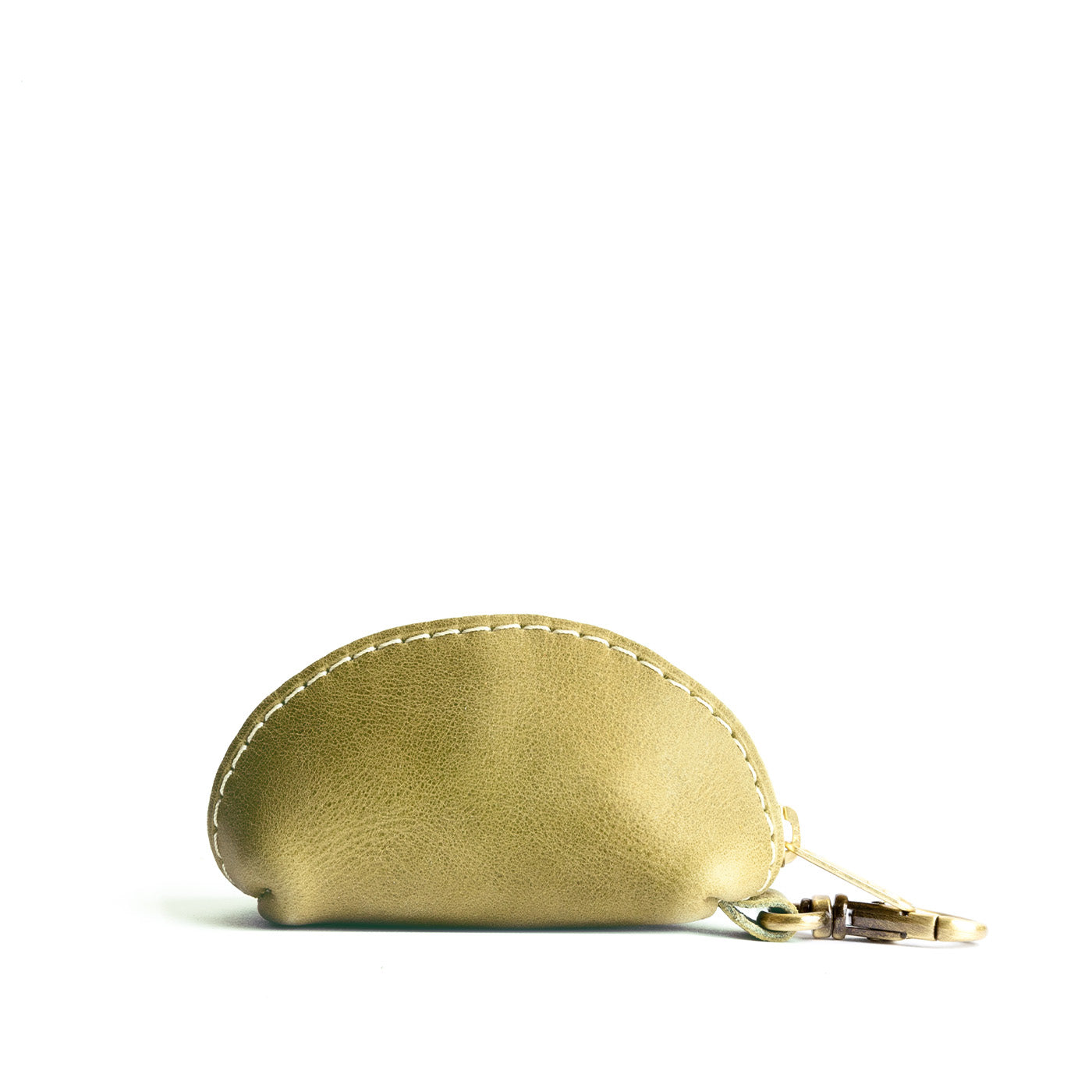 Anjou | Taco shaped leather pouch with zipper and swivel lobster clasp on white background