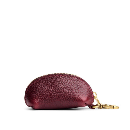Cabernet | Taco shaped leather pouch with zipper and swivel lobster clasp on white background