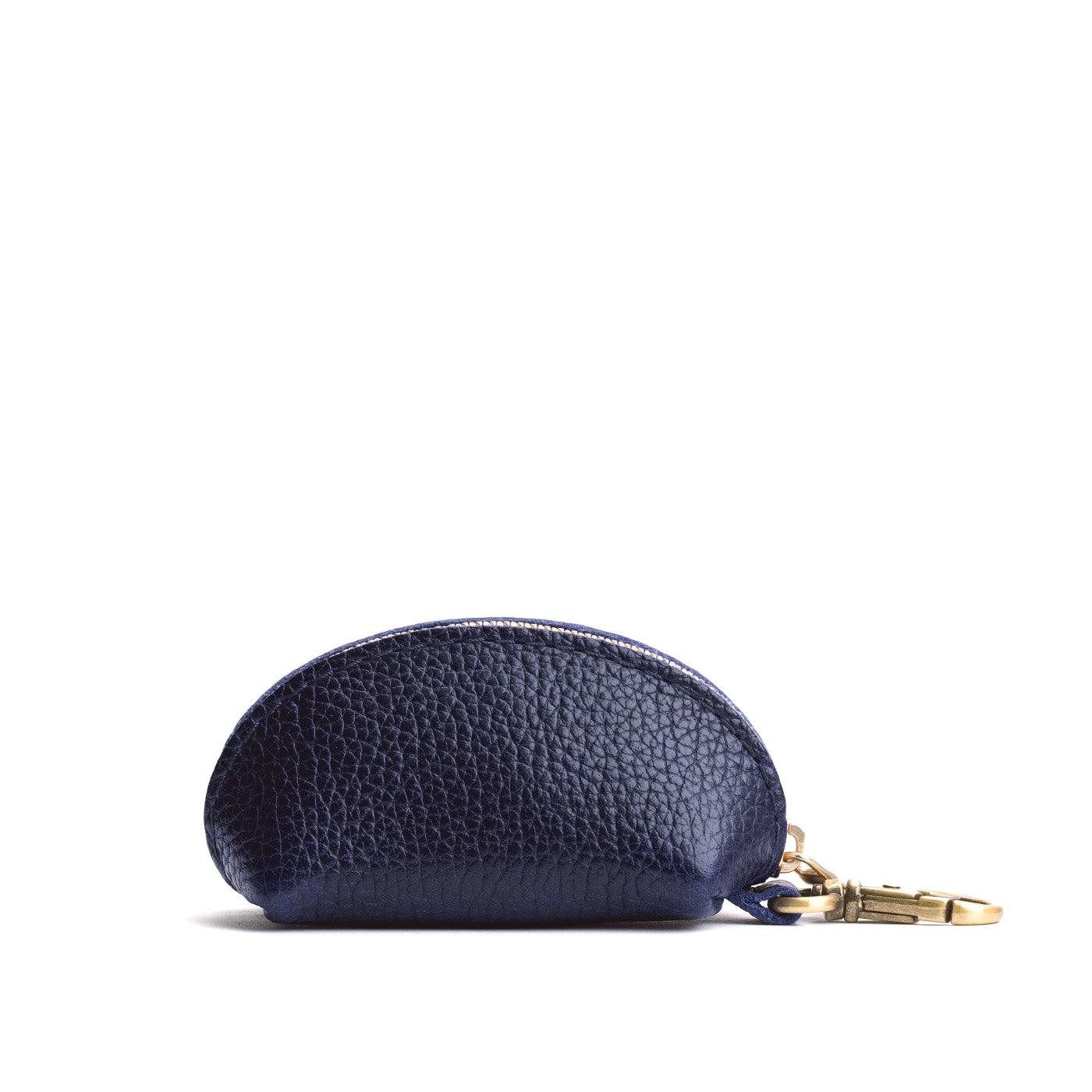 Cobalt | Taco shaped leather pouch with zipper and swivel lobster clasp on white background