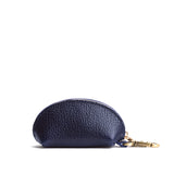 Cobalt | Taco shaped leather pouch with zipper and swivel lobster clasp on white background