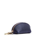 Cobalt | Taco shaped leather pouch with zipper and swivel lobster clasp on white background