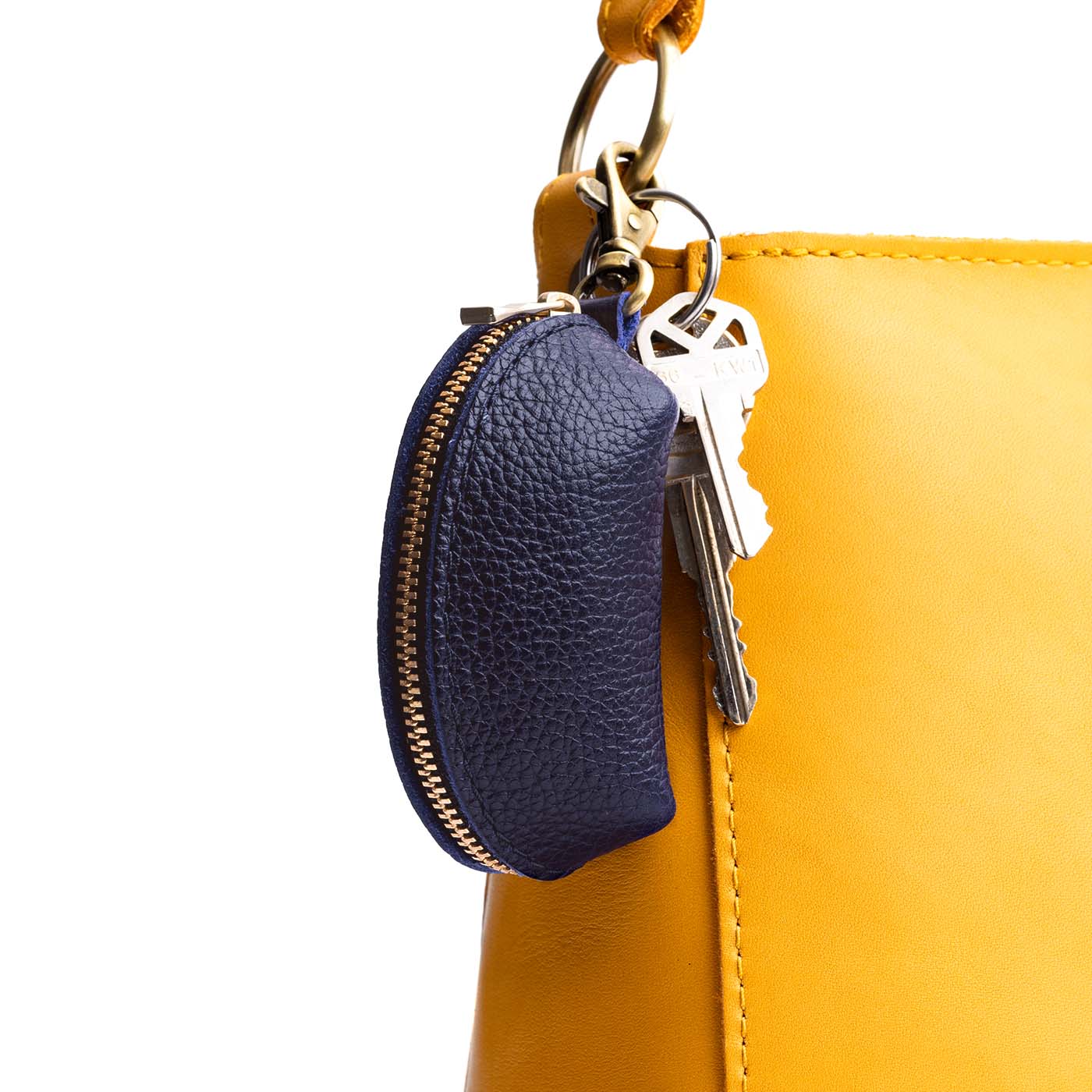 Cobalt | Taco shaped leather pouch with zipper and swivel lobster clasp on bag