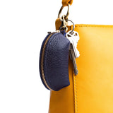Cobalt | Taco shaped leather pouch with zipper and swivel lobster clasp on bag