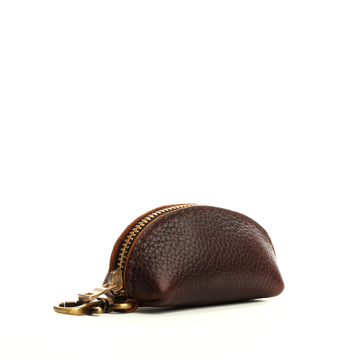 Coldbrew | Taco shaped leather pouch with zipper and swivel lobster clasp on white background