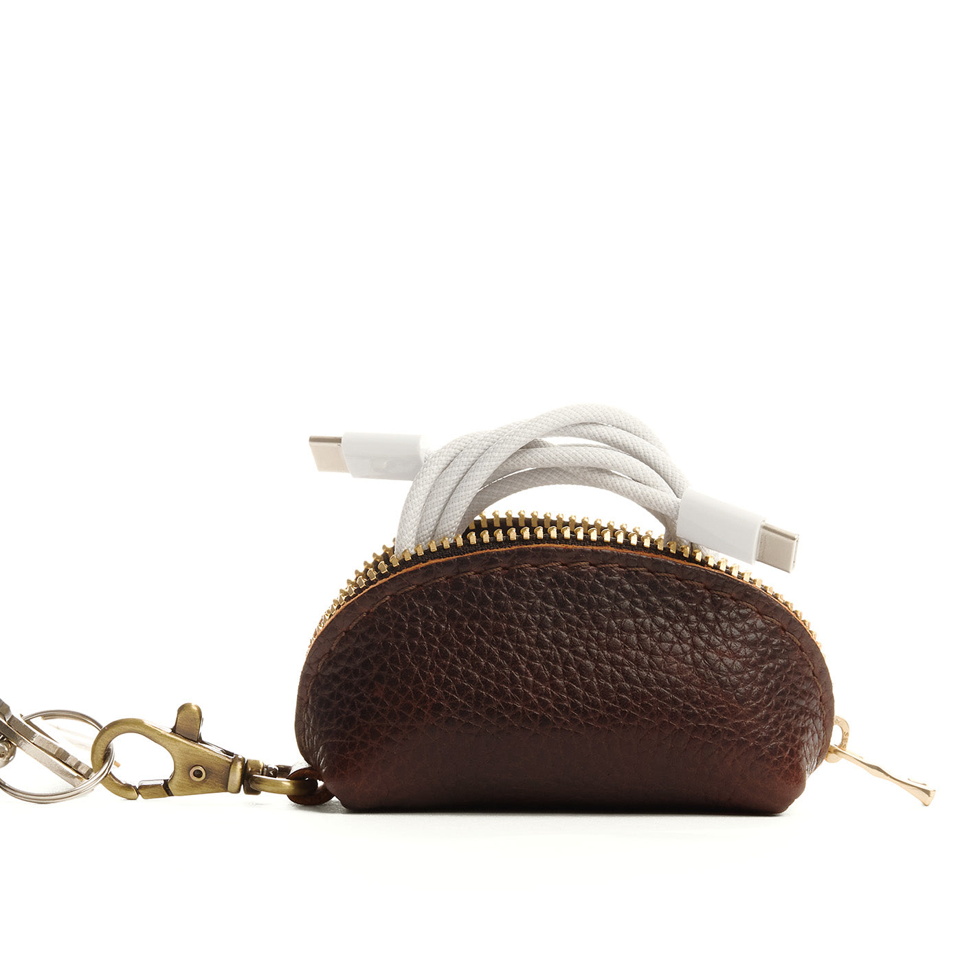 Coldbrew | Taco shaped leather pouch with zipper and swivel lobster clasp on white background