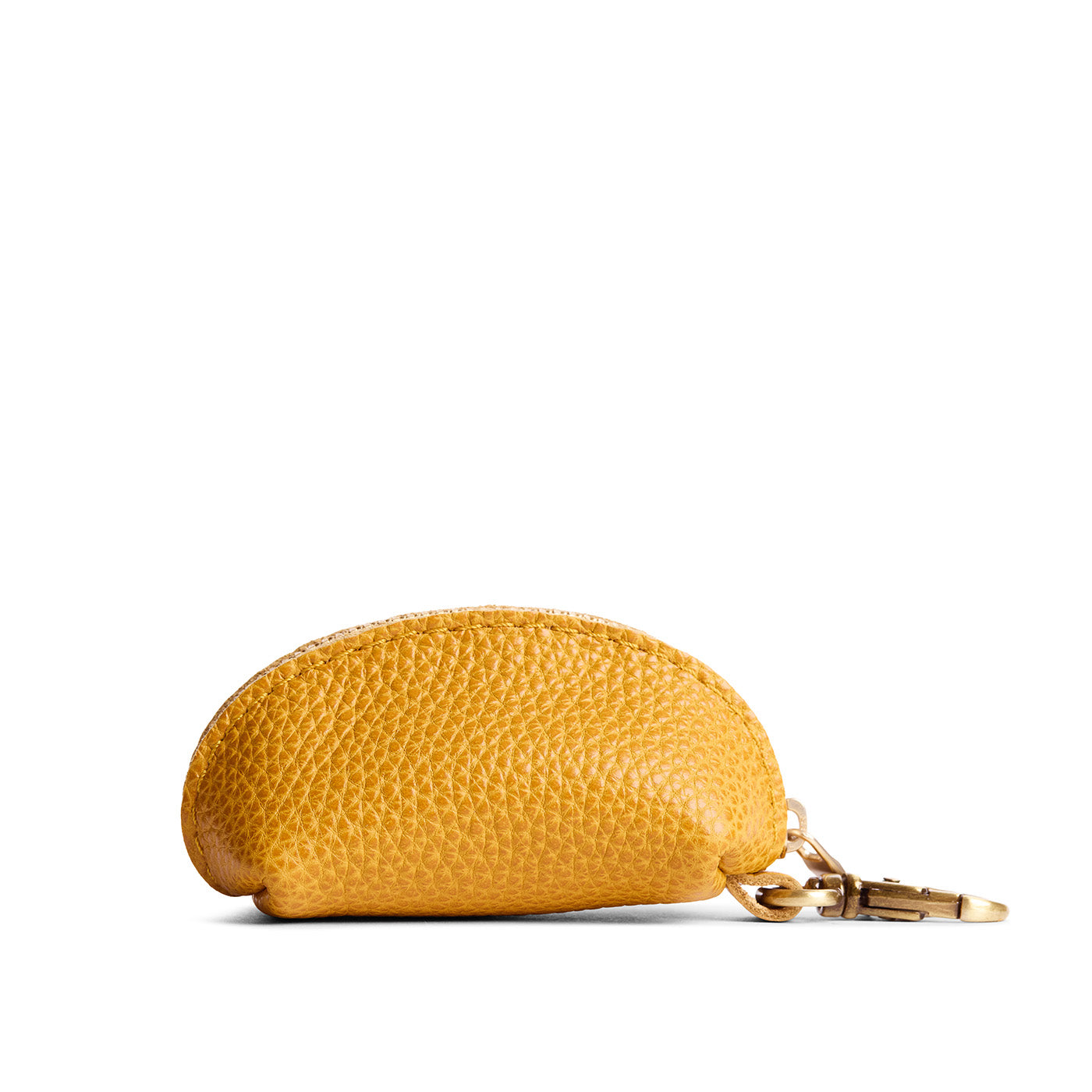 Sunshine | Taco shaped leather pouch with zipper and swivel lobster clasp on white background