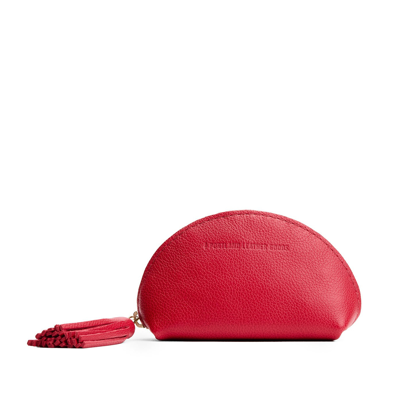 Cherry | Small leather zippered pouch with tassel
