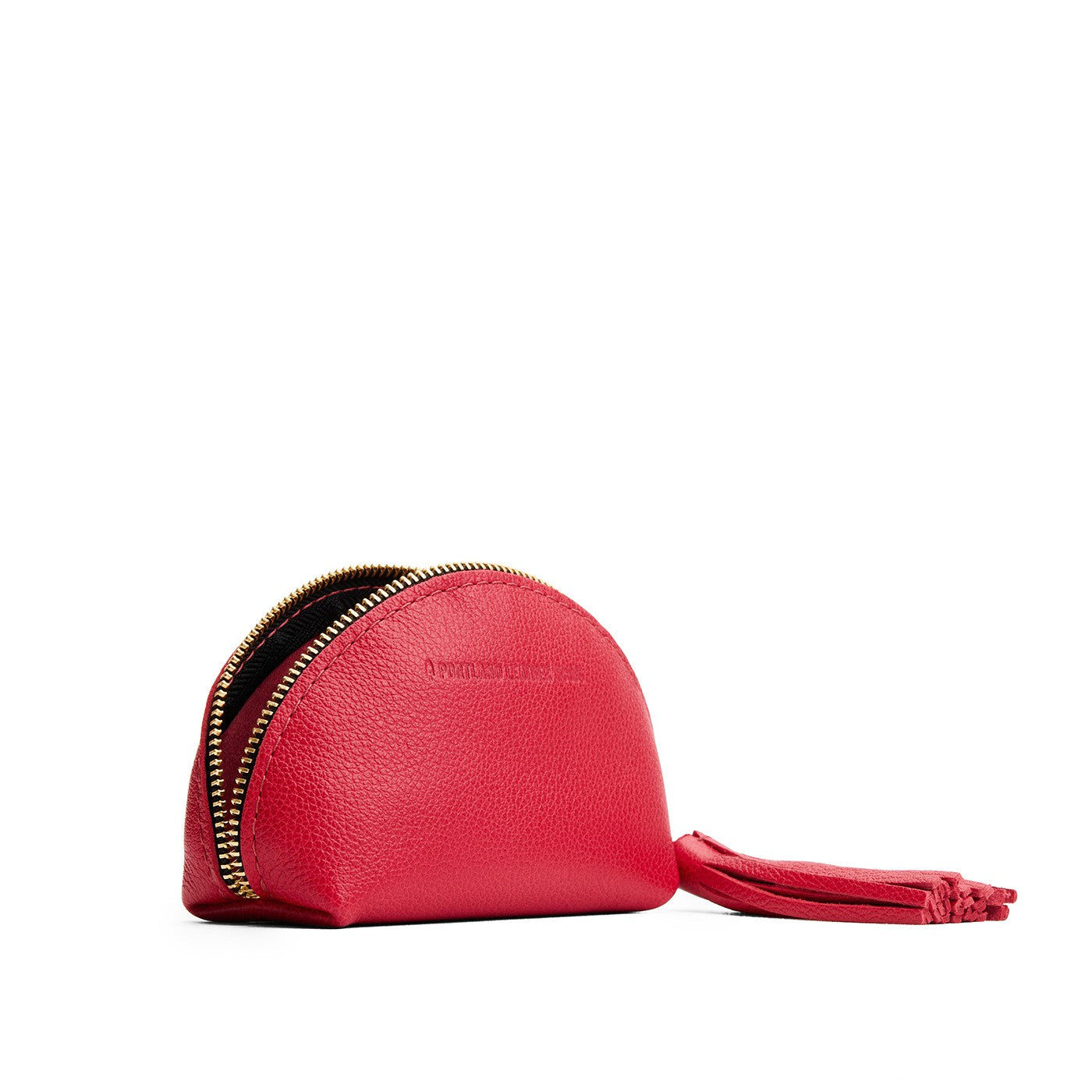 Cherry | Small leather zippered pouch with tassel