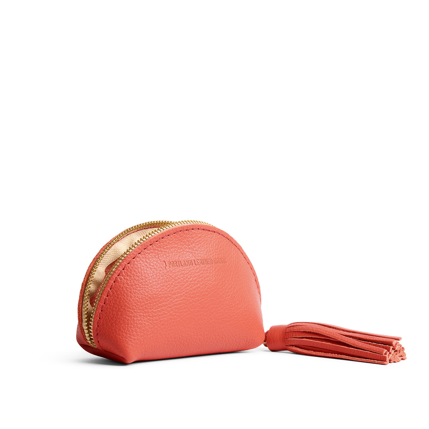 Coral | Small leather zippered pouch with tassel