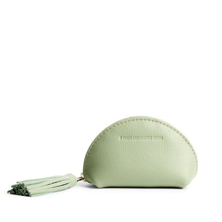 Pistachio | Small leather zippered pouch with tassel