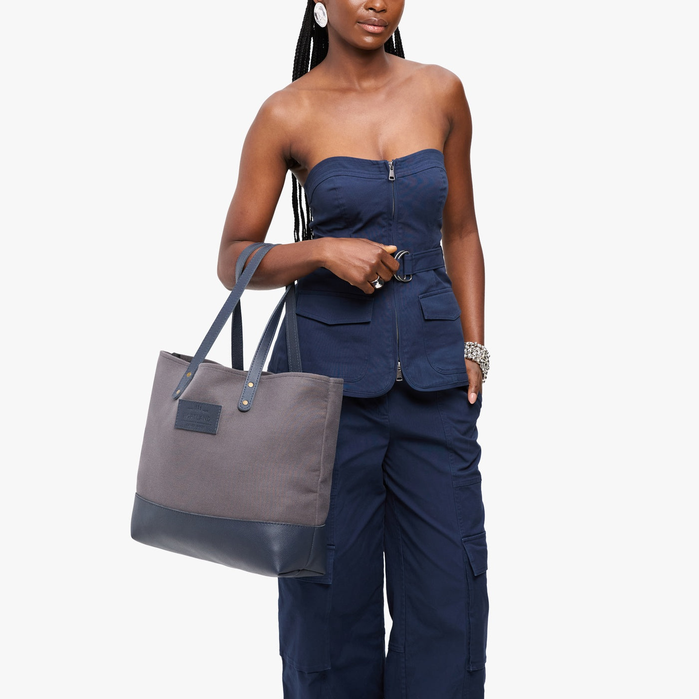 Ash | Canvas tote with leather base and handles