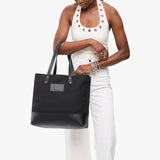 Noir | Canvas tote with leather base and handles