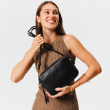 Black Large | Mid-size rectangular crossbody with adjustable strap