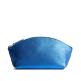 Comet Blue Total Eclipse | Spacious leather makeup bag with curved seams and top zipper