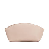 Oatmilk Total Eclipse | Spacious leather makeup bag with curved seams and top zipper