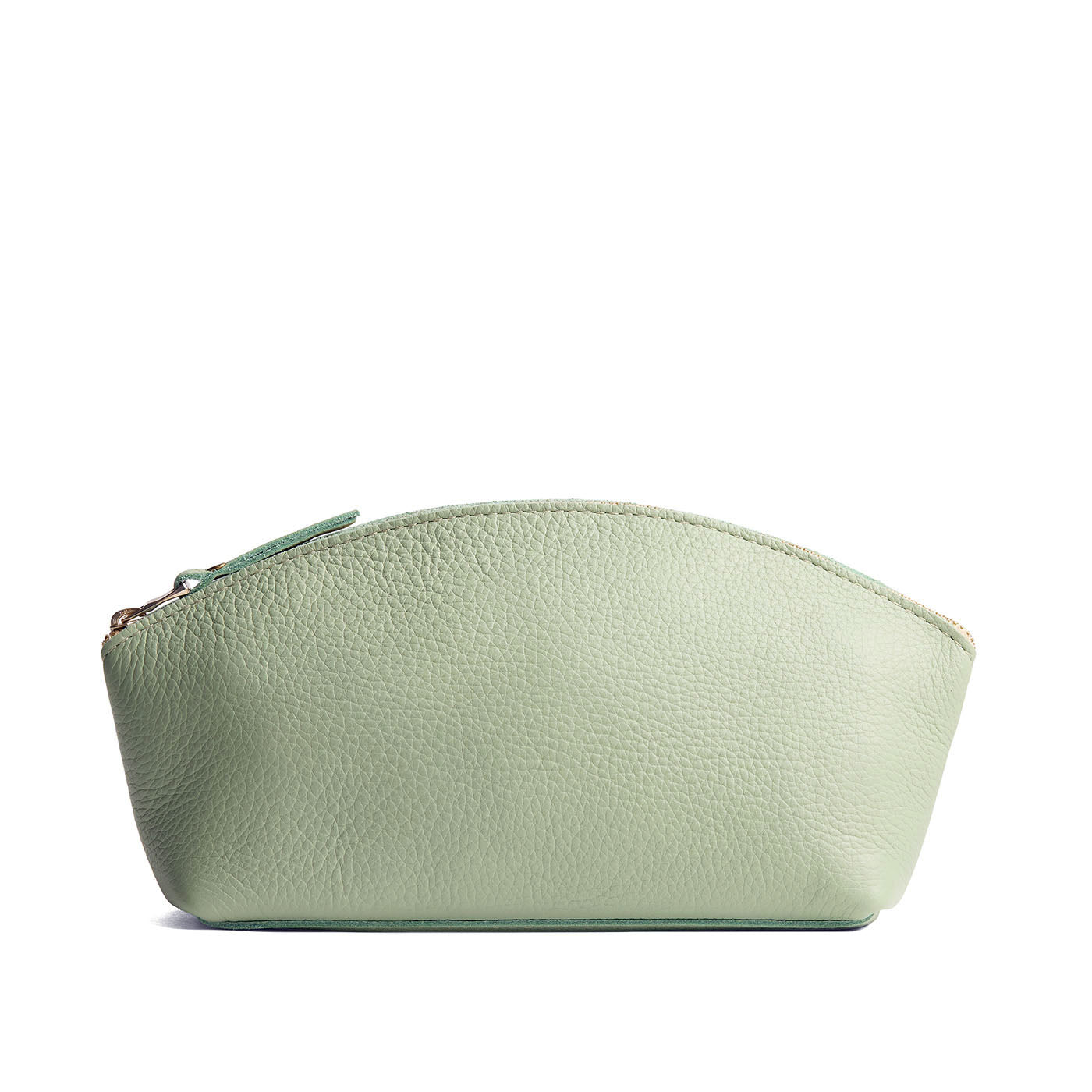 Pistachio*Total Eclipse | Spacious leather makeup bag with curved seams and top zipper