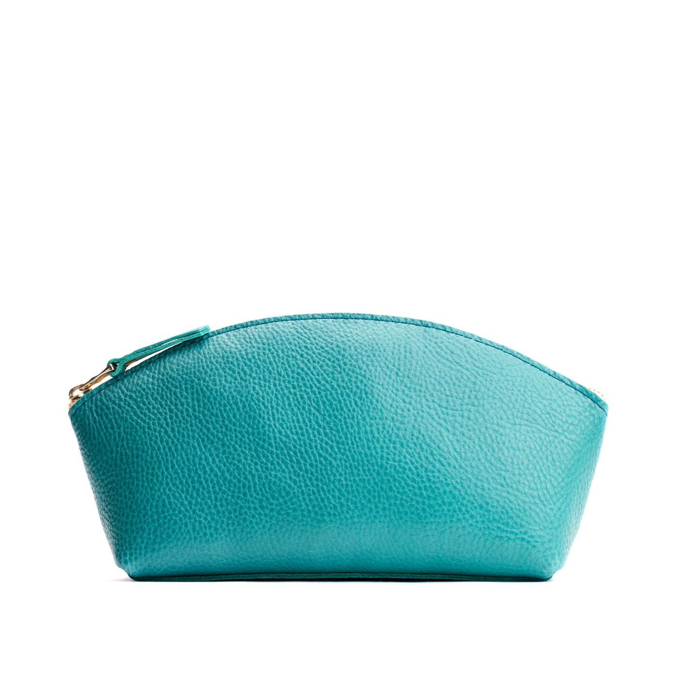 Seafoam*Total Eclipse | Spacious leather makeup bag with curved seams and top zipper