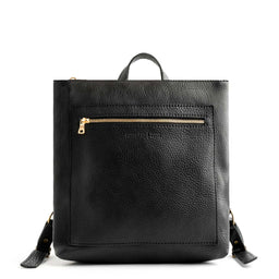 Pebbled--black*Classic | Square slim leather tote backpack