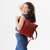 Chili Red Classic | Square slim leather tote backpack