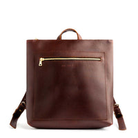 Cognac*Classic  | Square slim leather tote backpack