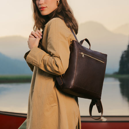 Coldbrew*Small | Small square slim leather tote backpack