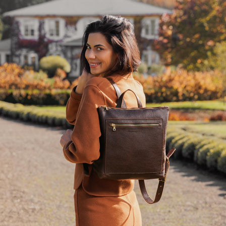 Coldbrew*Small | Small square slim leather tote backpack