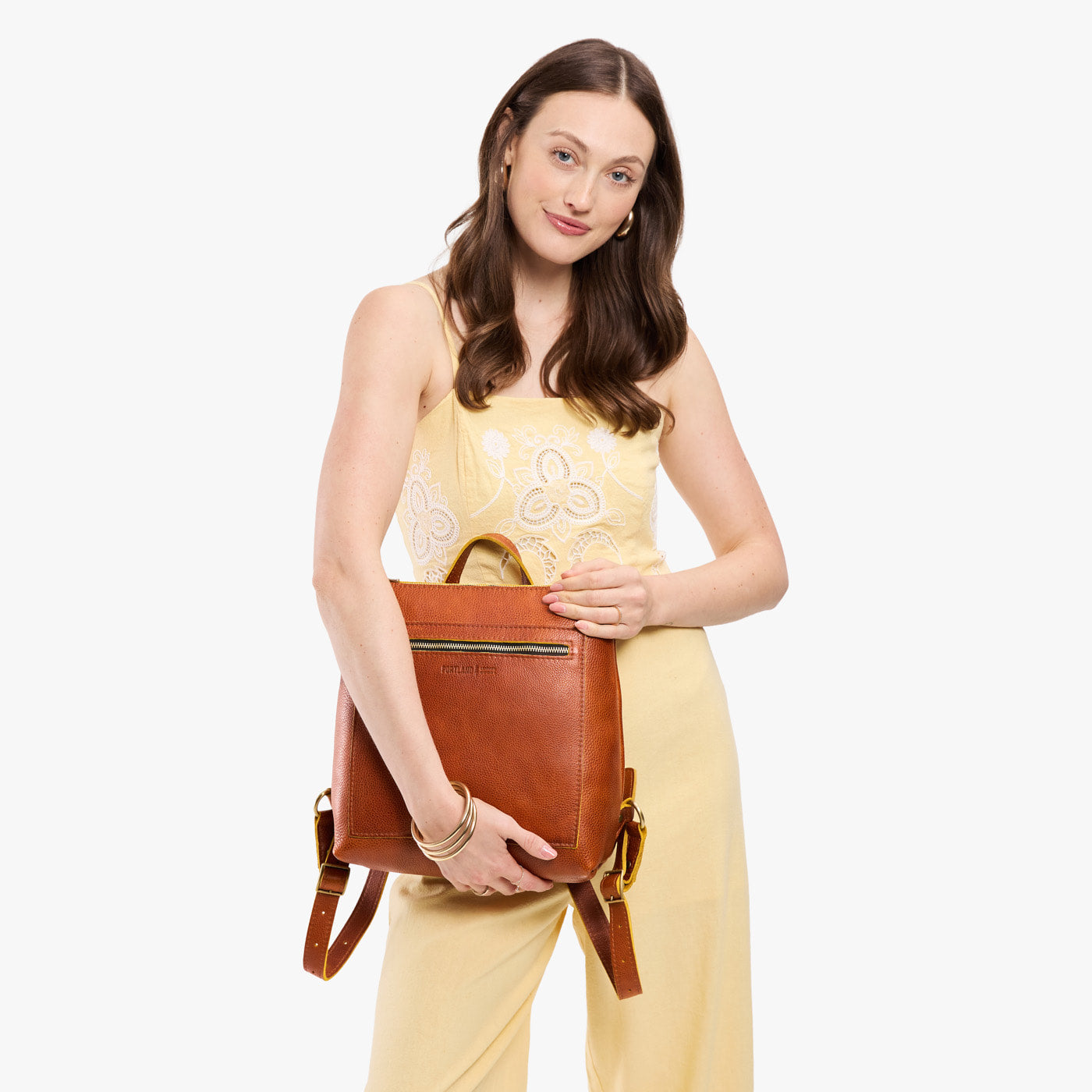 Sienna*Classic | Square slim leather tote backpack
