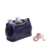 Cobalt | Leather makeup bag with folded sides and zipper closure