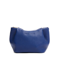 Molino Blue | Leather makeup bag with folded sides and zipper closure