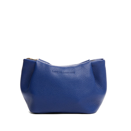 Molino Blue | Leather makeup bag with folded sides and zipper closure